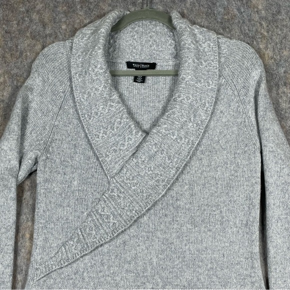 White House Black Market Wool Blend Cable Knit Trim Sparkly Faux Wrap Sweater  S - Picture 6 of 16